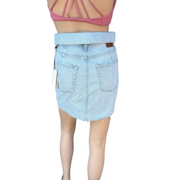 New Jean Atelier Cut Off Medium Wash Denim Mini Flip Skirt in Sky Color Size 24 - Picture 15 of 15